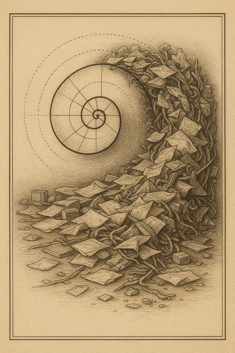 Recursprawl: the golden spiral losing an argument with itself.